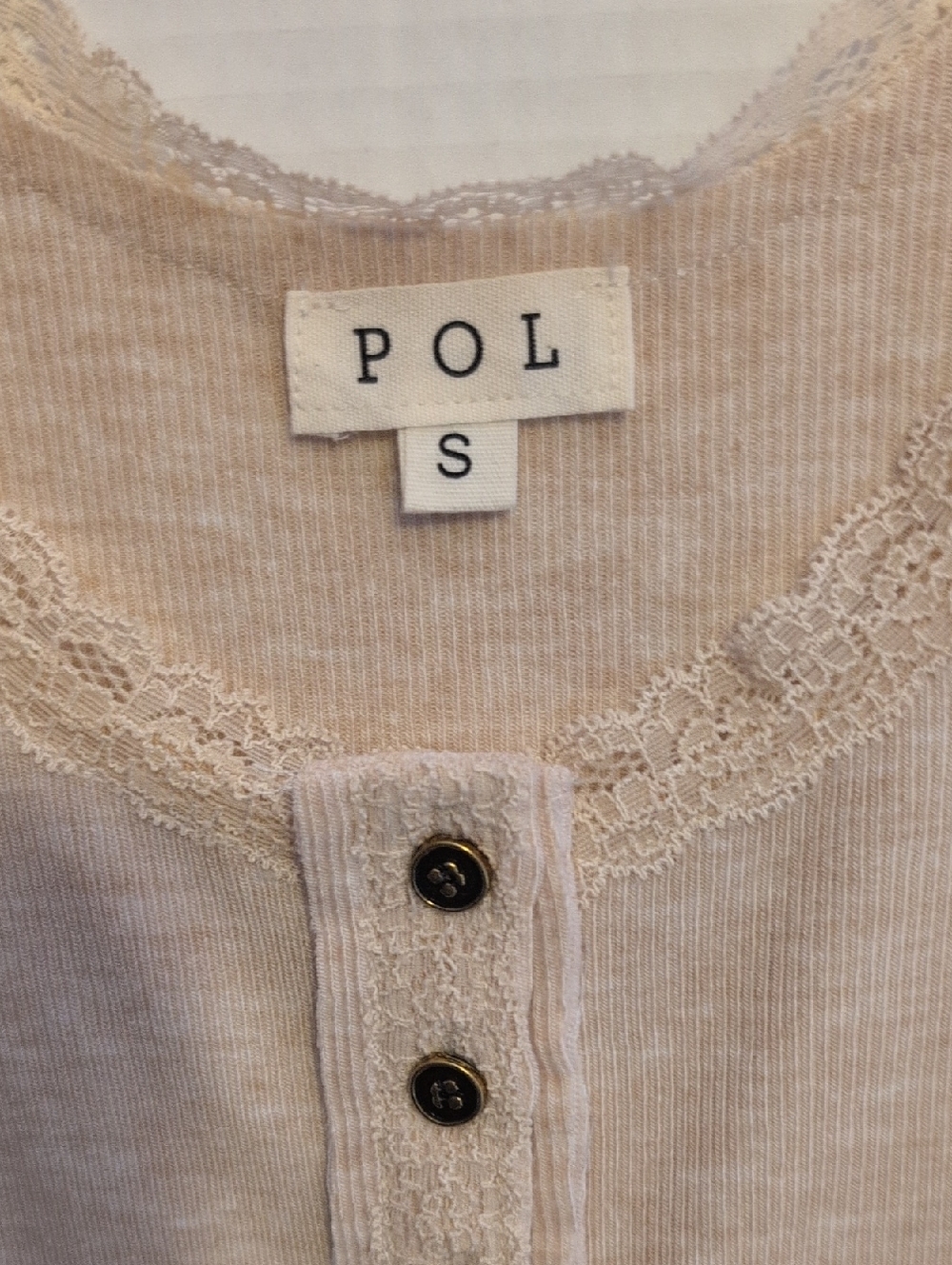 POL Lace-Trim Henley Soft Ribbed Tank Top in Latte Cream - Picture 2 of 13